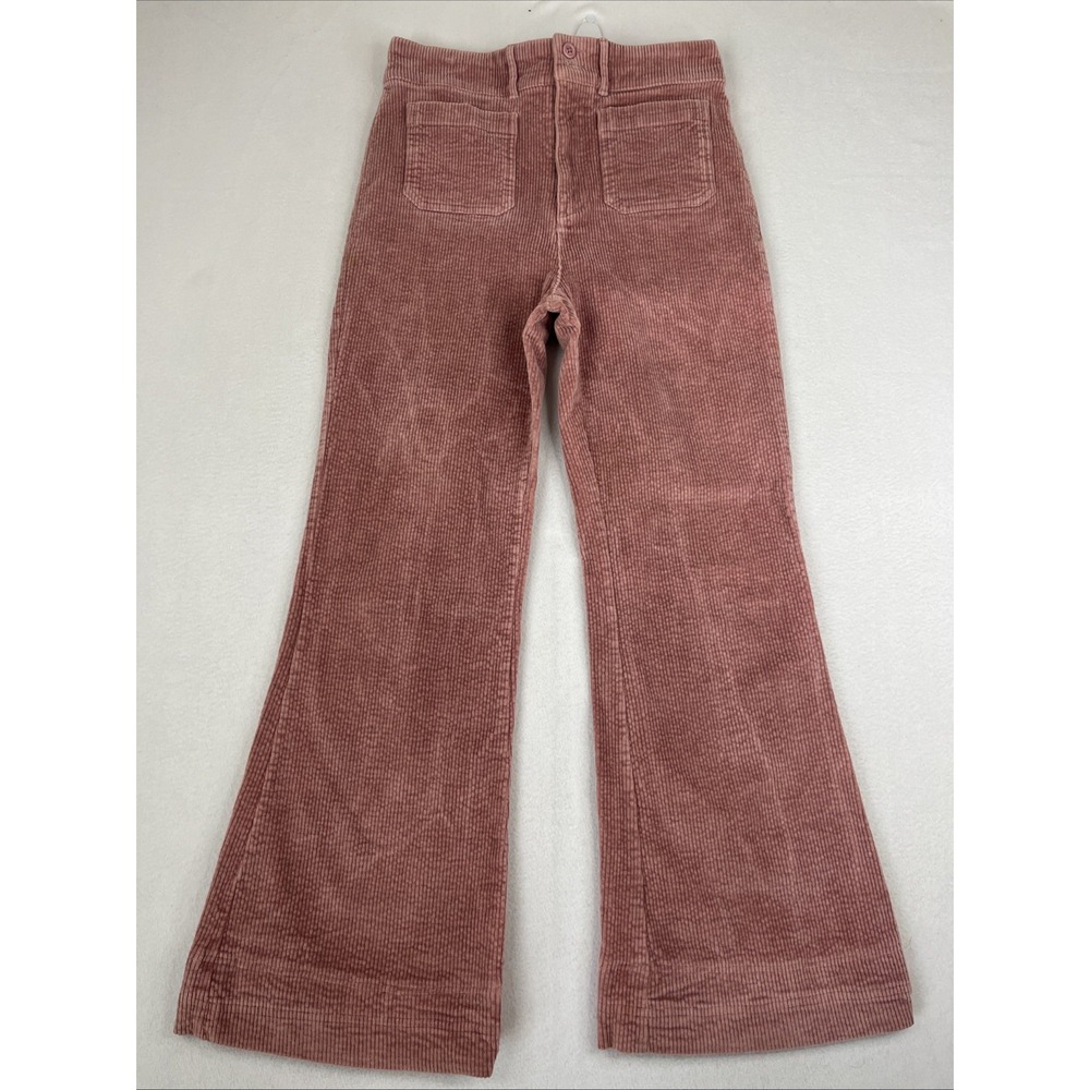 Faherty Womens 28 Pink Stretch Corduroy Flare Patch Pocket High Rise Pants